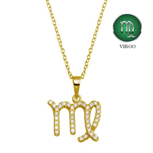 Sterling Silver Gold Plated Virgo CZ Zodiac Sign Necklace