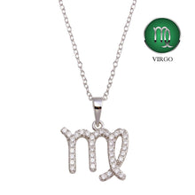 Load image into Gallery viewer, Sterling Silver Rhodium Plated Virgo CZ Zodiac Sign Necklace