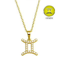 Sterling Silver Gold Plated Gemini CZ Zodiac Sign Necklace