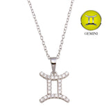 Sterling Silver Rhodium Plated Gemini CZ Zodiac Sign Necklace