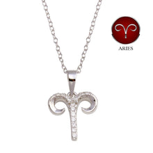 Load image into Gallery viewer, Sterling Silver Rhodium Plated Aries CZ Zodiac Sign Necklace