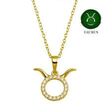 Load image into Gallery viewer, Sterling Silver Gold Plated Taurus CZ Zodiac Sign Necklace