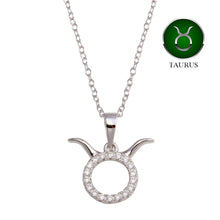 Load image into Gallery viewer, Sterling Silver Rhodium Plated Taurus CZ Zodiac Sign Necklace