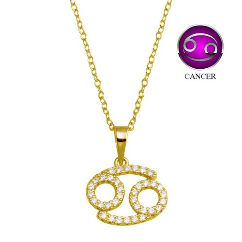 Sterling Silver Gold Plated Cancer CZ Zodiac Sign Necklace