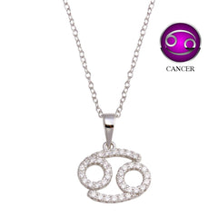 Sterling Silver Rhodium Plated Cancer CZ Zodiac Sign Necklace