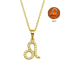 Load image into Gallery viewer, Sterling Silver Gold Plated Leo CZ Zodiac Sign Necklace