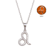 Sterling Silver Rhodium Plated Leo CZ Zodiac Sign Necklace