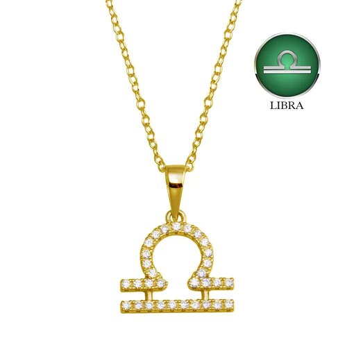 Sterling Silver Gold Plated Libra CZ Zodiac Sign Necklace