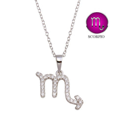 Sterling Silver Rhodium Plated Scorpio CZ Zodiac Sign Necklace