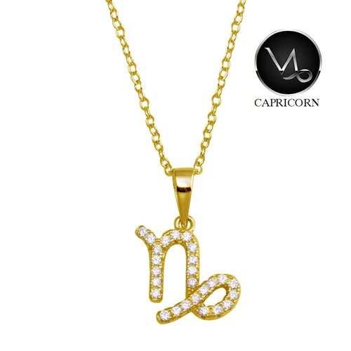 Sterling Silver Gold Plated Capricorn CZ Zodiac Sign Necklace