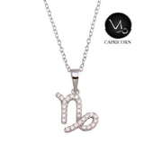 Sterling Silver Rhodium Plated Capricorn CZ Zodiac Sign Necklace