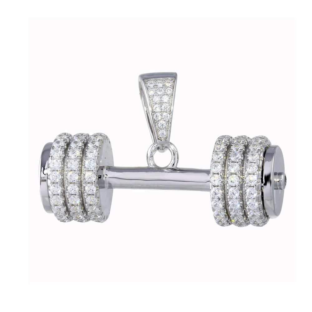 Sterling Silver Rhodium Plated Dumbell CZ Pendant