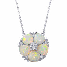 Load image into Gallery viewer, Sterling Silver Rhodium Plated Opal and CZ Round Flower Necklace