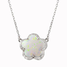 Load image into Gallery viewer, Sterling Silver Rhodium Plated Opal and CZ Flower Necklace