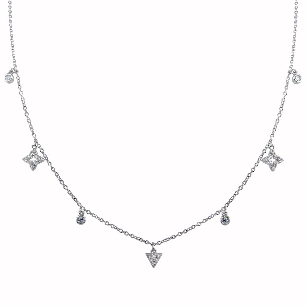 Sterling Silver Rhodium Plated CZ Charm Necklace