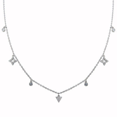 Sterling Silver Rhodium Plated CZ Charm Necklace