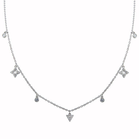 Sterling Silver Rhodium Plated CZ Charm Necklace
