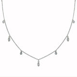 Sterling Silver Rhodium Plated Round and Marquise Shape CZ Charm Necklace