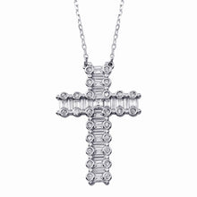 Load image into Gallery viewer, Sterling Silver Rhodium Plated CZ Cross Necklace