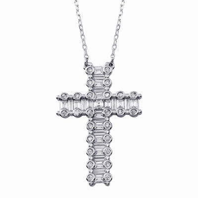 Sterling Silver Rhodium Plated CZ Cross Necklace