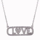 Sterling Silver Rhodium Plated CZ Word Tag Necklace 