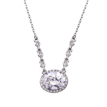 Load image into Gallery viewer, Sterling Silver Rhodium Plated Floating Halo Oval CZ Necklace