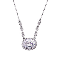 Sterling Silver Rhodium Plated Floating Halo Oval CZ Necklace