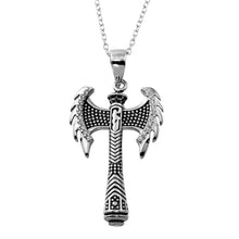 Load image into Gallery viewer, Sterling Silver Rhodium Plated Viking Axe CZ Necklace