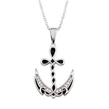 Load image into Gallery viewer, Sterling Silver Rhodium Plated Celtic Design Anchor CZ Necklace