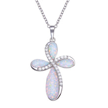 Load image into Gallery viewer, Sterling Silver Rhodium Plated Opal Clear CZ Cross Necklace