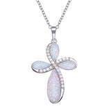 Sterling Silver Rhodium Plated Opal Clear CZ Cross Necklace