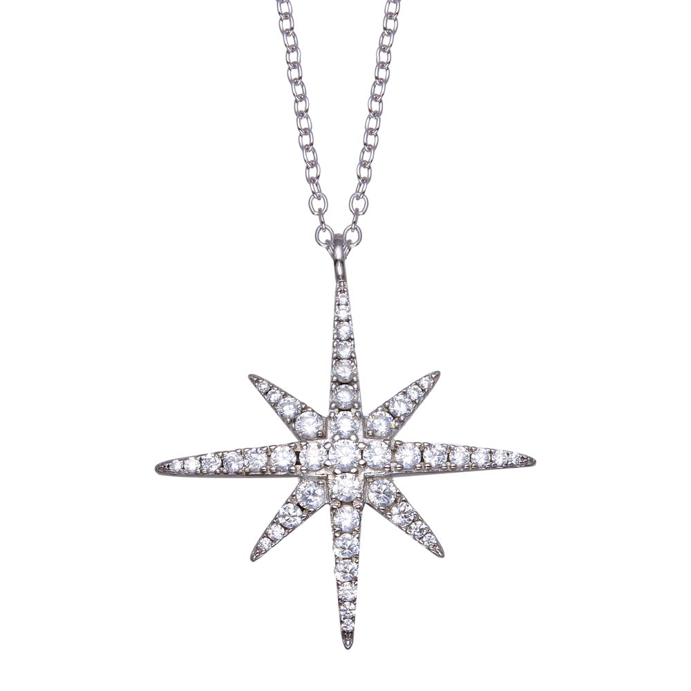 Sterling Silver Rhodium Plated Snow Flakes CZ Necklace