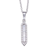 Sterling Silver Rhodium Plated Baguette Vertical Bar CZ Necklace