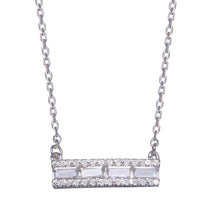 Load image into Gallery viewer, Sterling Silver Rhodium Plated Baguette Horizontal Bar CZ Necklace