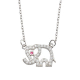 Sterling Silver Rhodium Plated Outline Elephant CZ Necklace