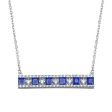 Load image into Gallery viewer, Sterling Silver Rhodium Plated Horizontal Bar Blue CZ Necklace