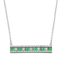 Load image into Gallery viewer, Sterling Silver Rhodium Plated Horizontal Bar Green CZ Necklace