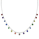 Sterling Silver Rhodium Plated Multi Color CZ Necklace