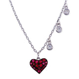 Sterling Silver Rhodium Plated Dark Pink CZ Heart Necklace