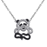 Sterling Silver Rhodium Plated Black and Clear Outline CZ Panda Bear Necklace