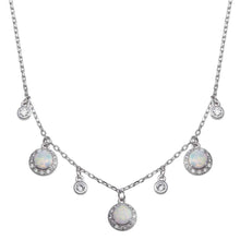 Load image into Gallery viewer, Sterling Silver Rhodium Plated Dangling CZ and Round Synthetic Opal Necklace - silverdepot