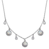 Sterling Silver Rhodium Plated Dangling CZ and Round Synthetic Opal Necklace