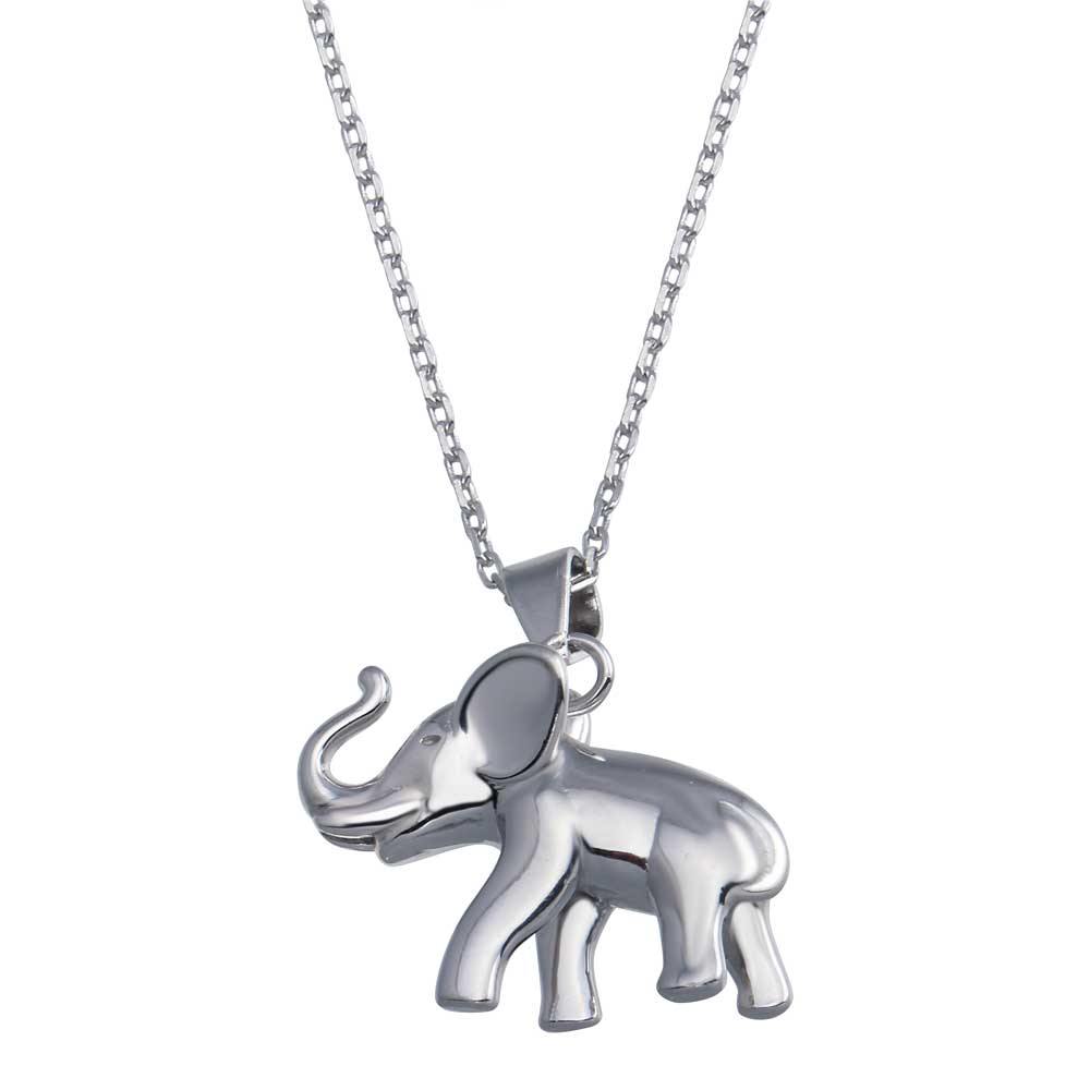 Sterling Silver Rhodium Plated Elephant Pendant Necklace - silverdepot