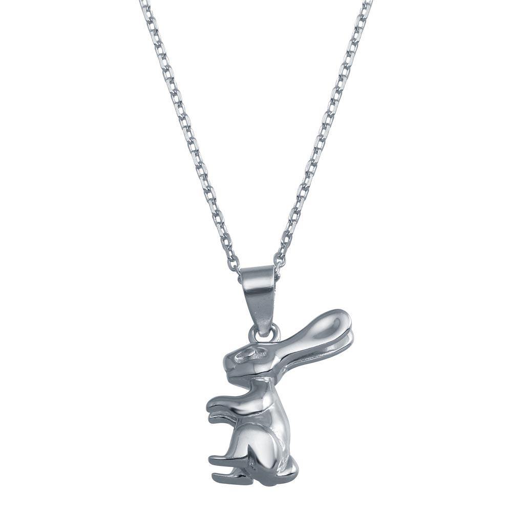 Sterling Silver Rhodium Plated Rabbit Necklace - silverdepot