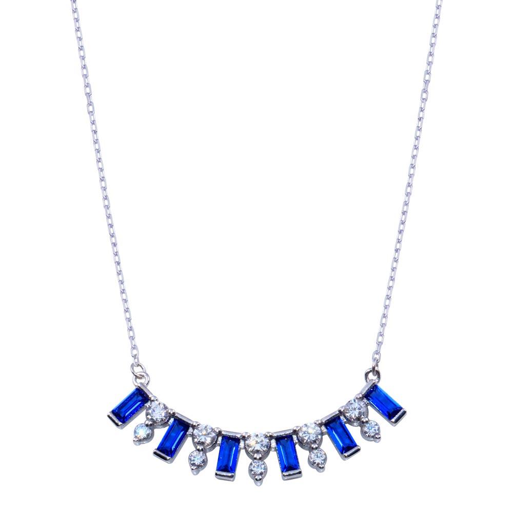 Sterling Silver Rhodium Plated Clear and Blue CZ Necklace