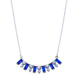Sterling Silver Rhodium Plated Clear and Blue CZ Necklace
