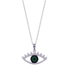Load image into Gallery viewer, Sterling Silver Rhodium Plated Clear Green CZ Evil Eye Necklace