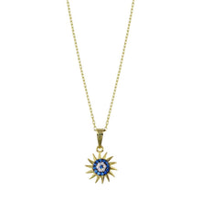 Load image into Gallery viewer, Sterling Silver Gold Plated Clear Blue CZ Sun Evil Eye Necklace