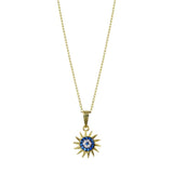 Sterling Silver Gold Plated Clear Blue CZ Sun Evil Eye Necklace