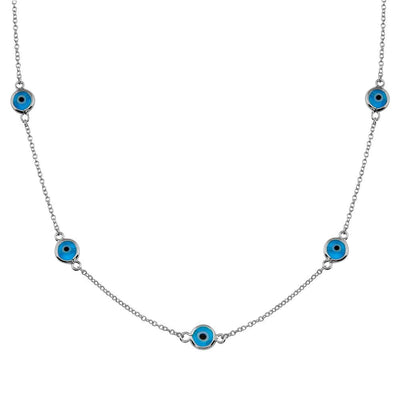 Sterling Silver Rhodium Plated Evil Eye by the Yard Necklace